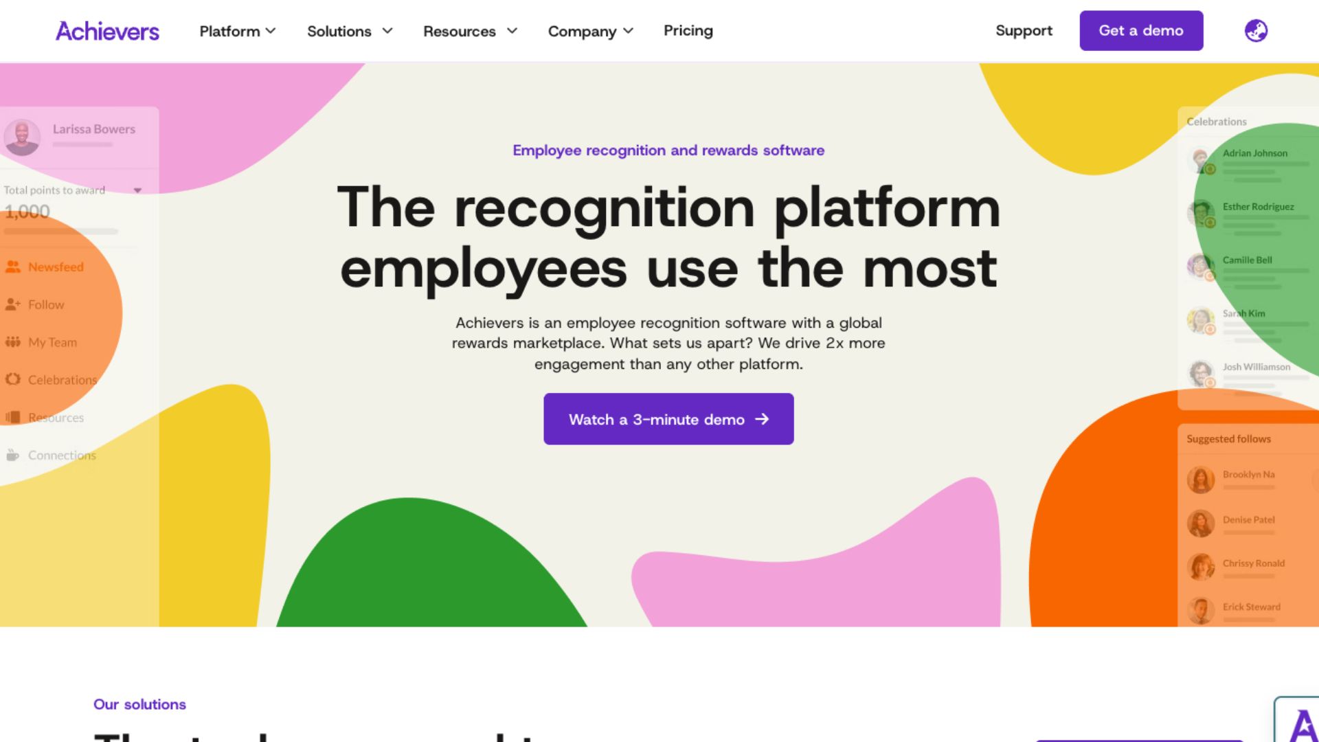 A screenshot of Achievers’ website home page