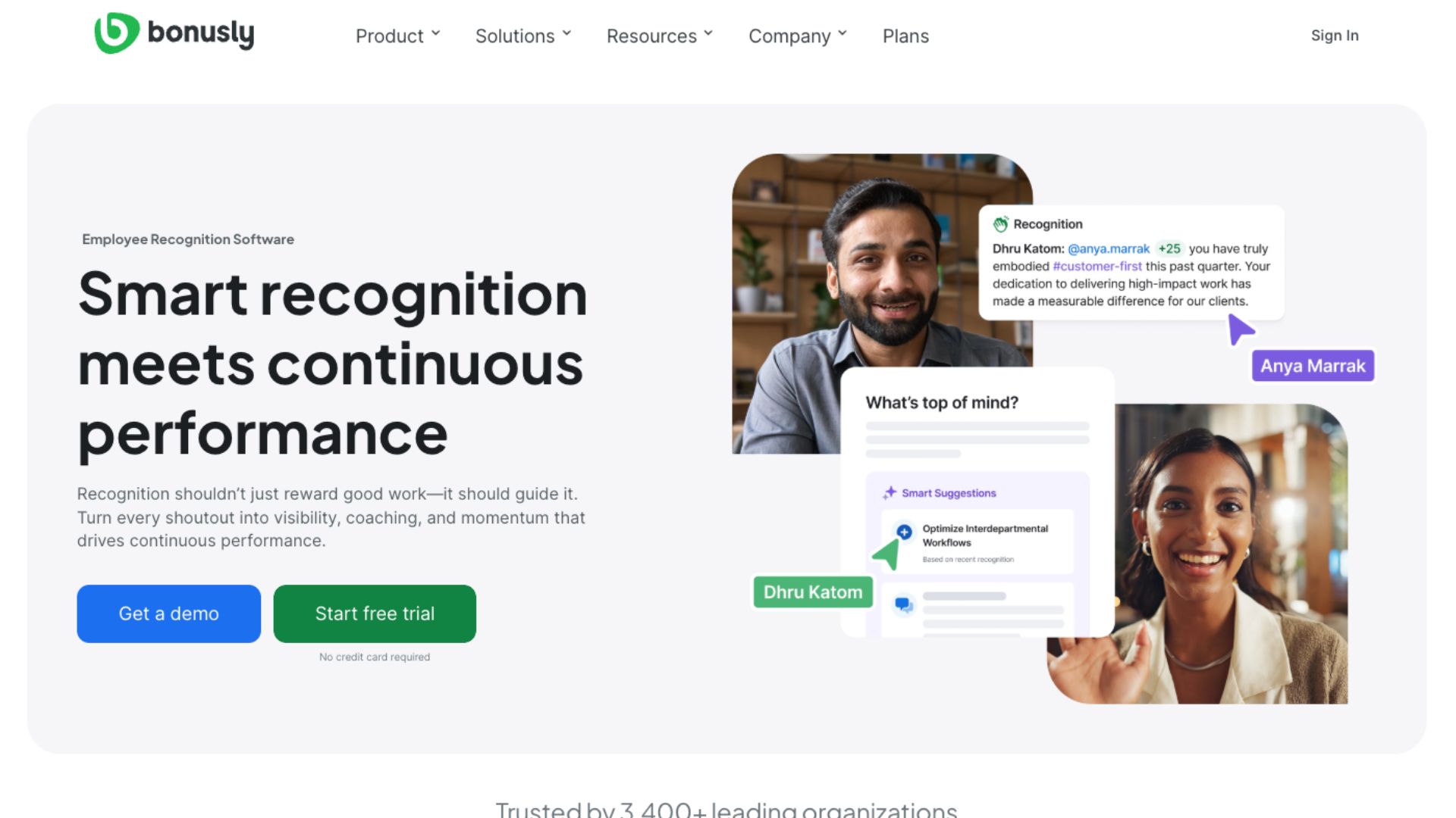 A screenshot of Bonusly’s website home page