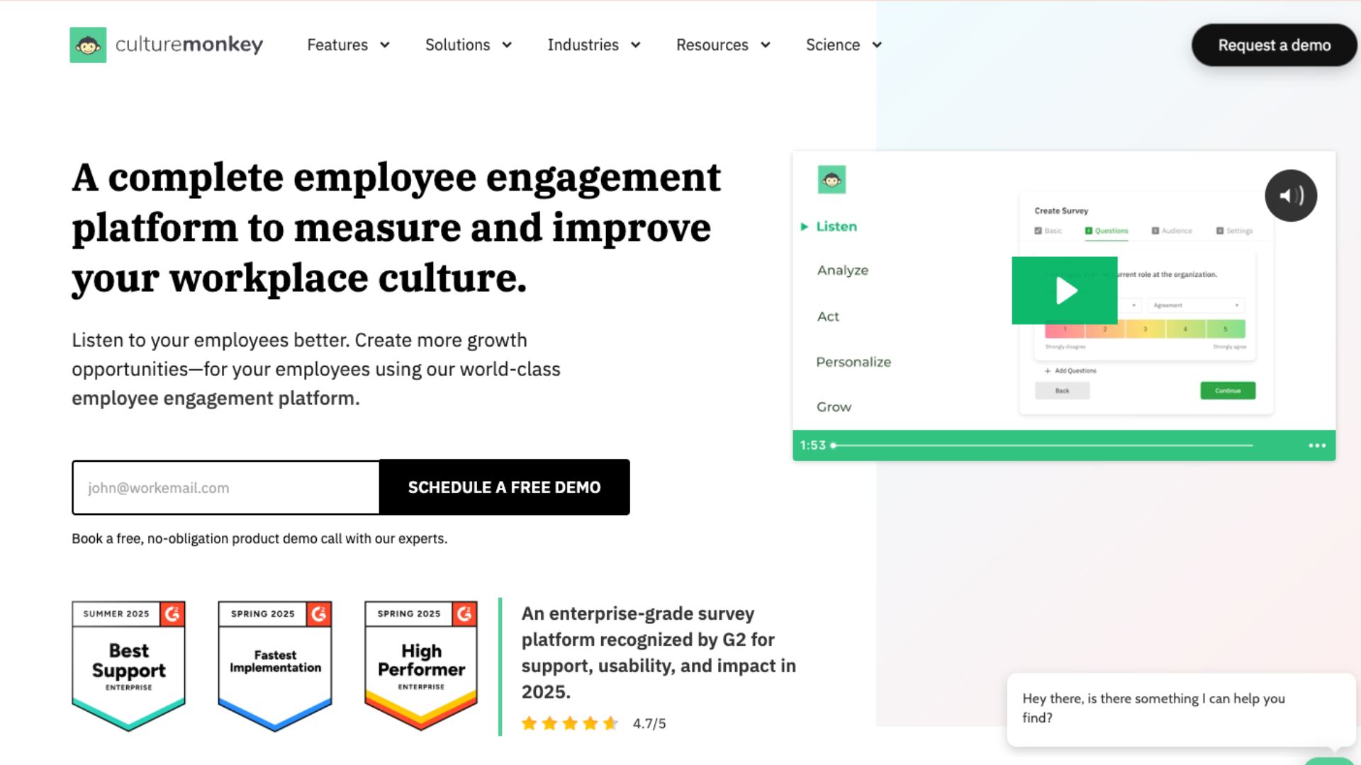 A screenshot of CultureMonkey’s website home page