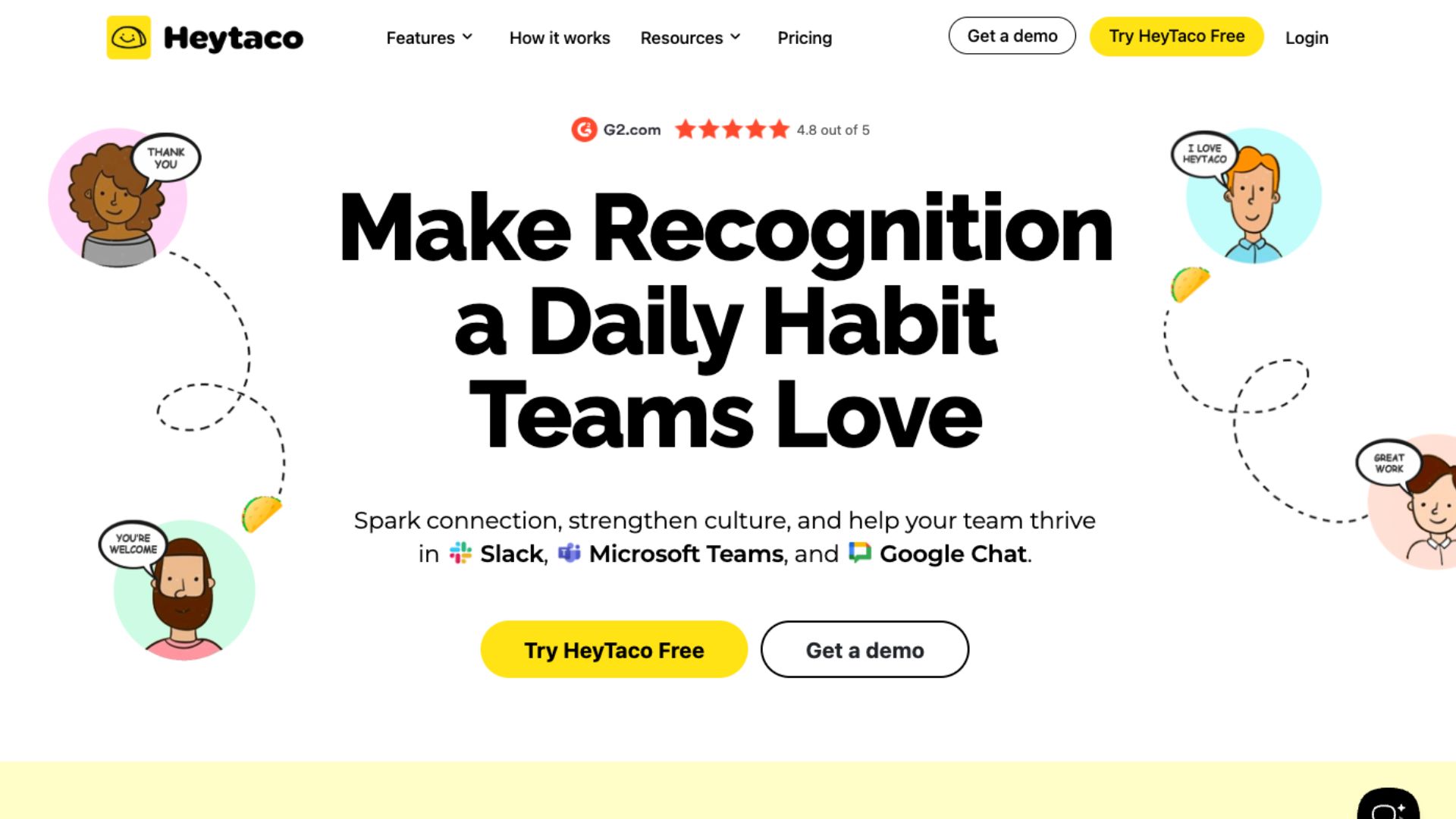 A screenshot of HeyTaco’s website home page