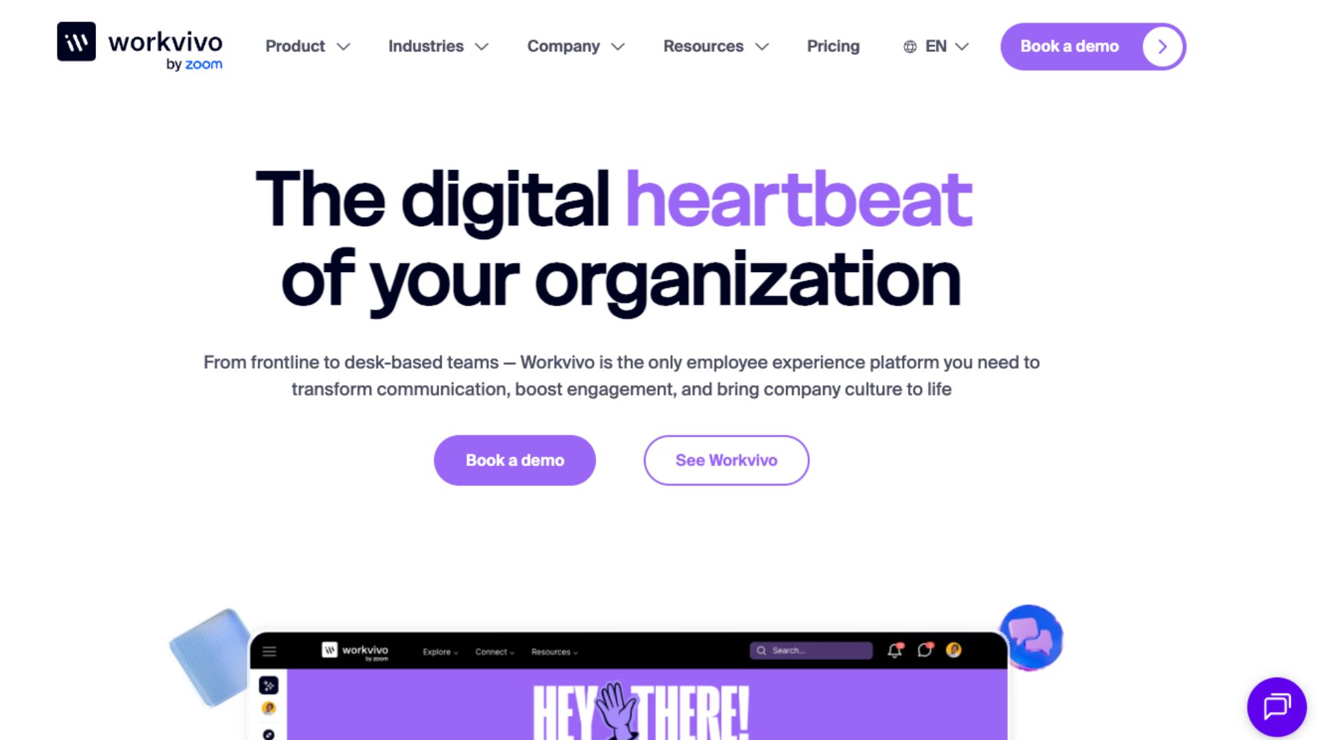A screenshot of Workvivo’s website home page