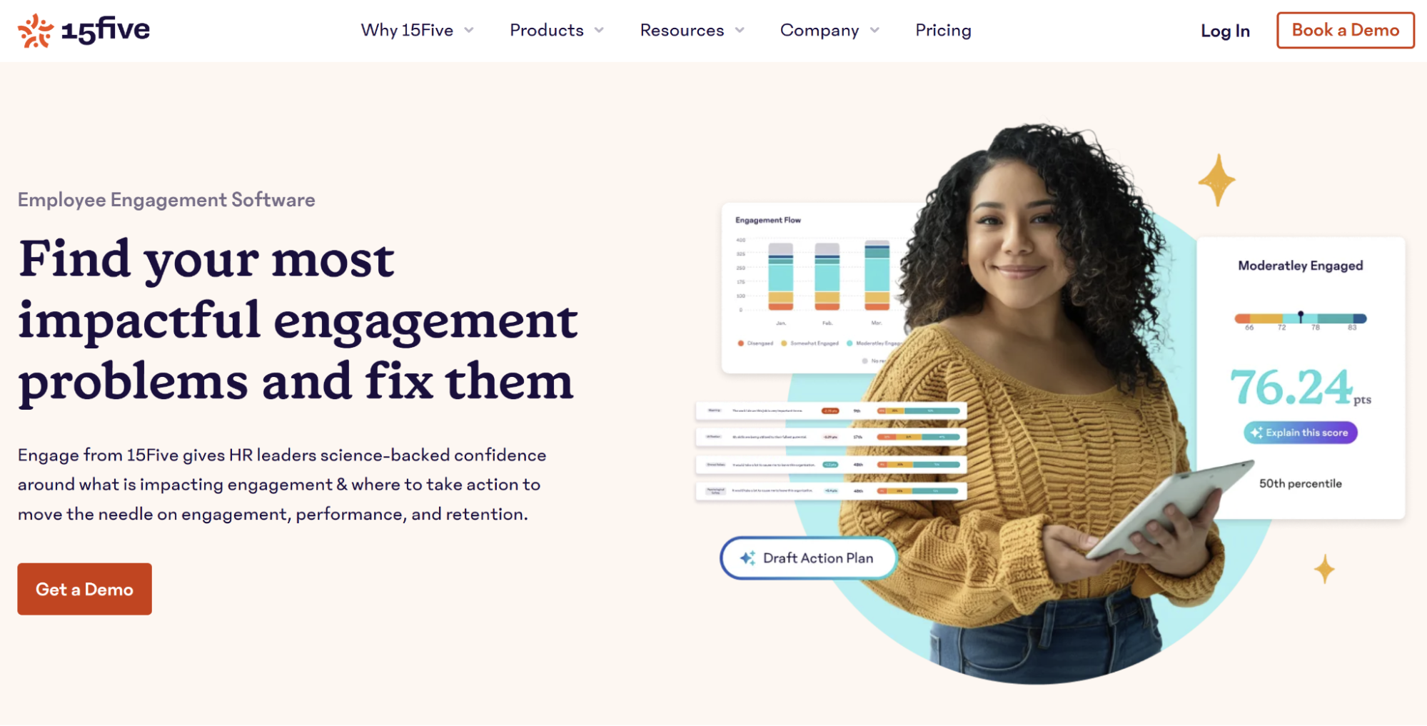 A screenshot of 15Five’s Engage product page