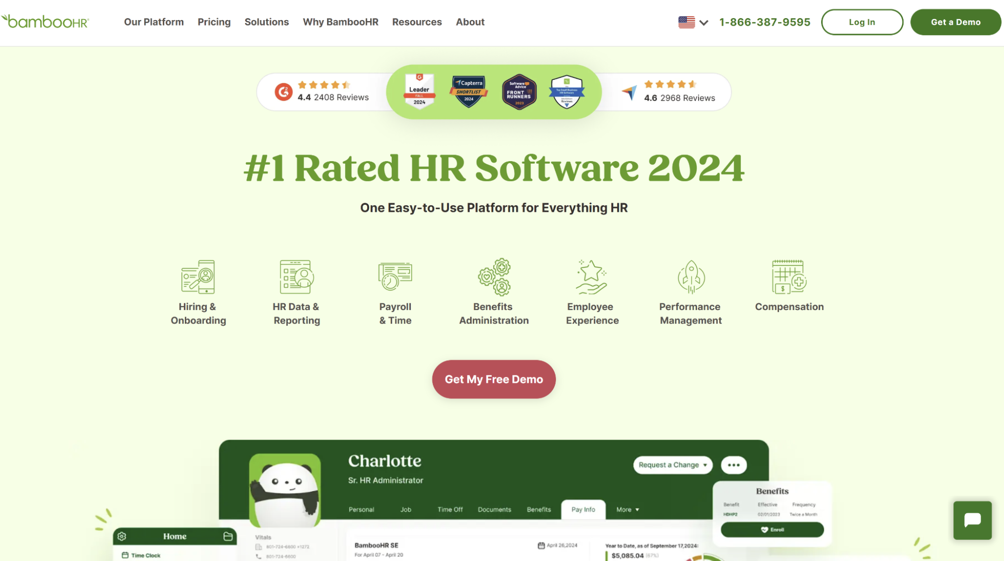 A screenshot of BambooHR’s website home page