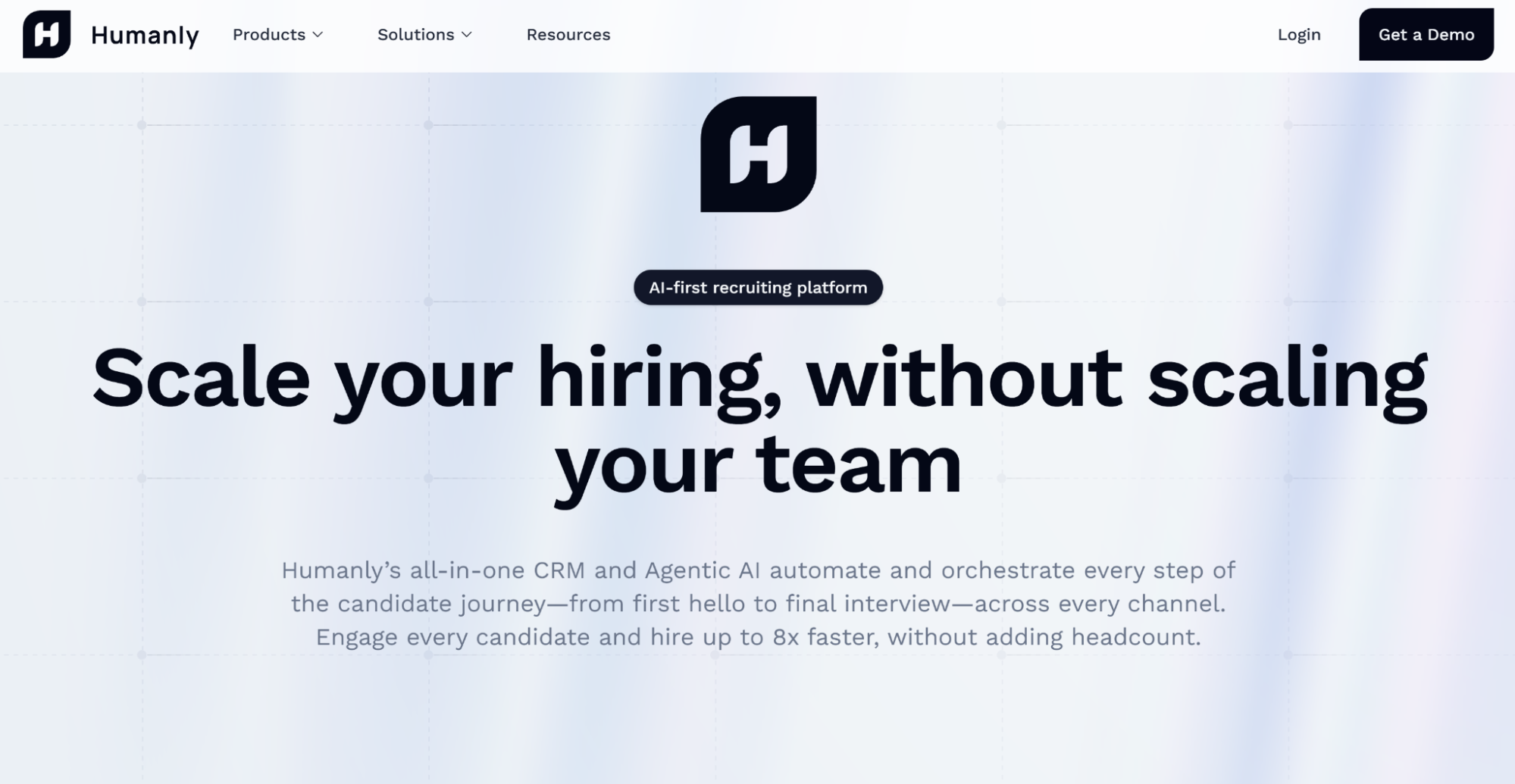A screenshot of Humanly’s website home page