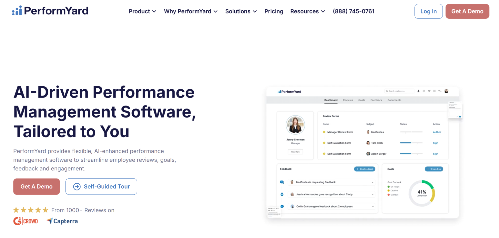 A screenshot of PerformYard’s website home page