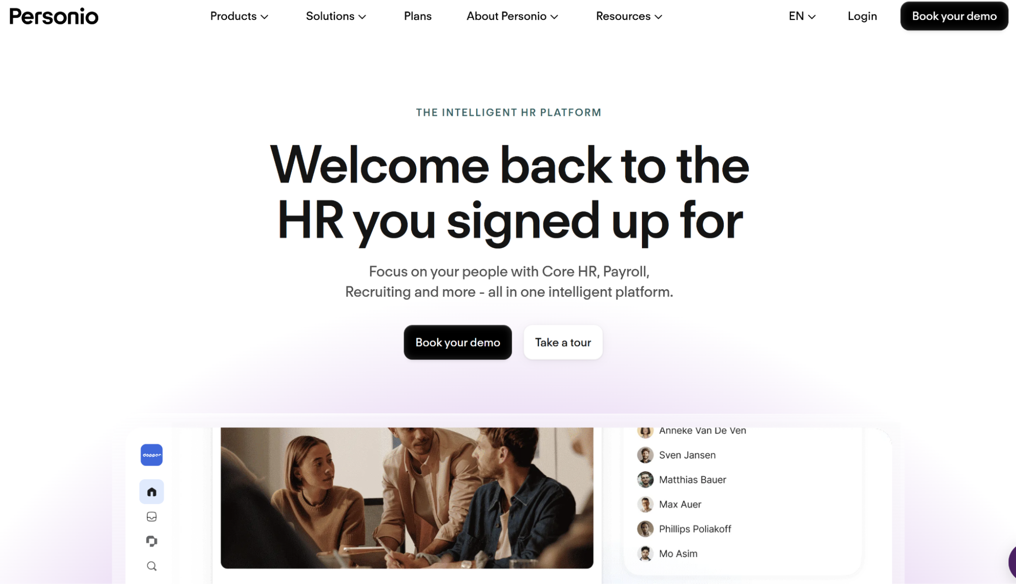 A screenshot of Personio’s website home page