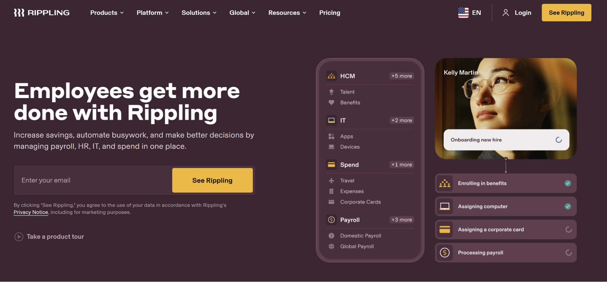 A screenshot of Rippling’s website home page