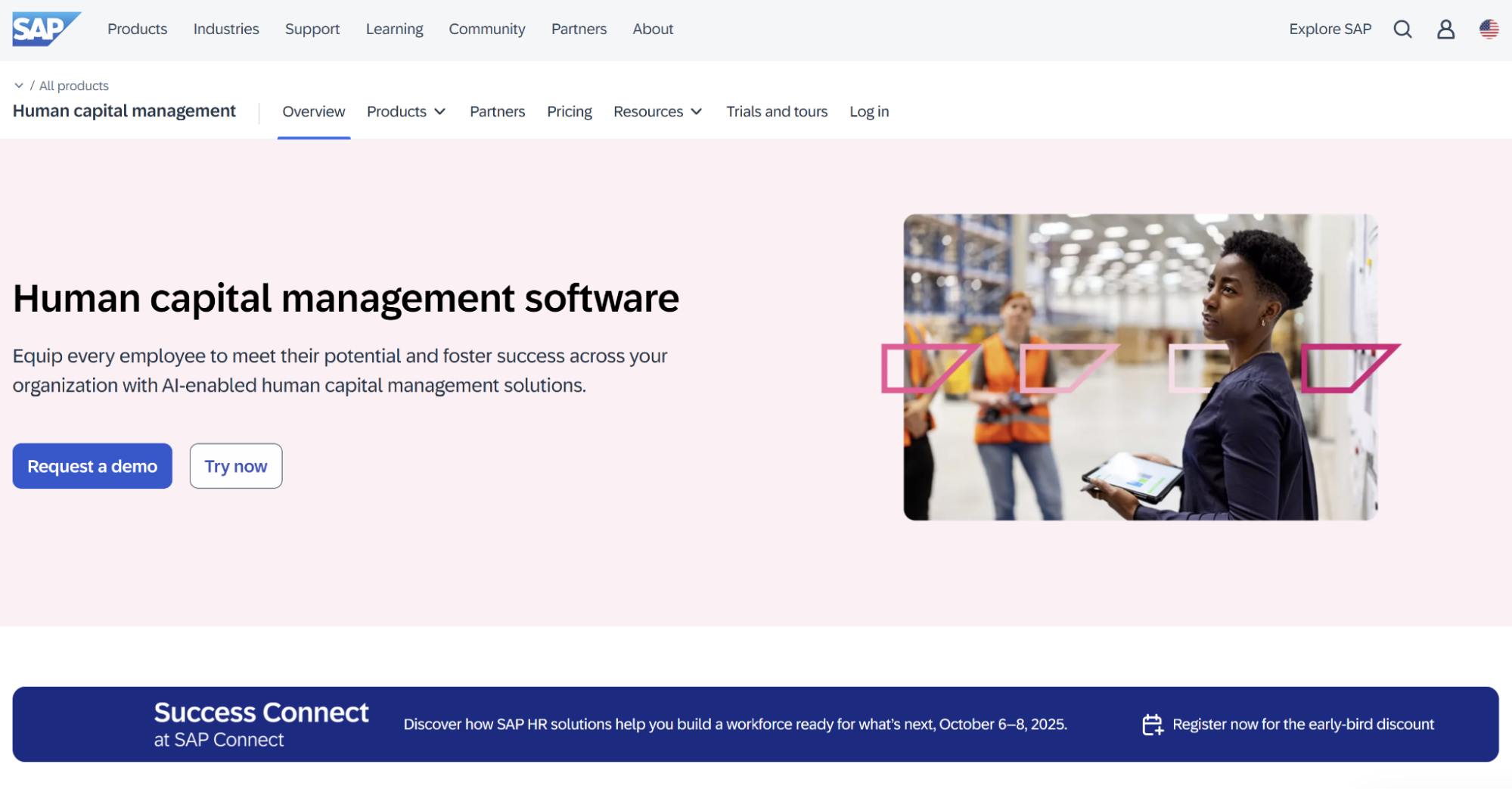 A screenshot of SAP SuccessFactor’s product page