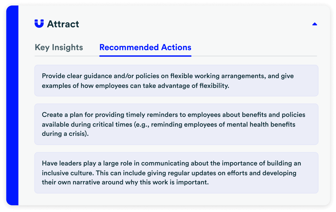 Recommended actions based on employee engagement survey insights